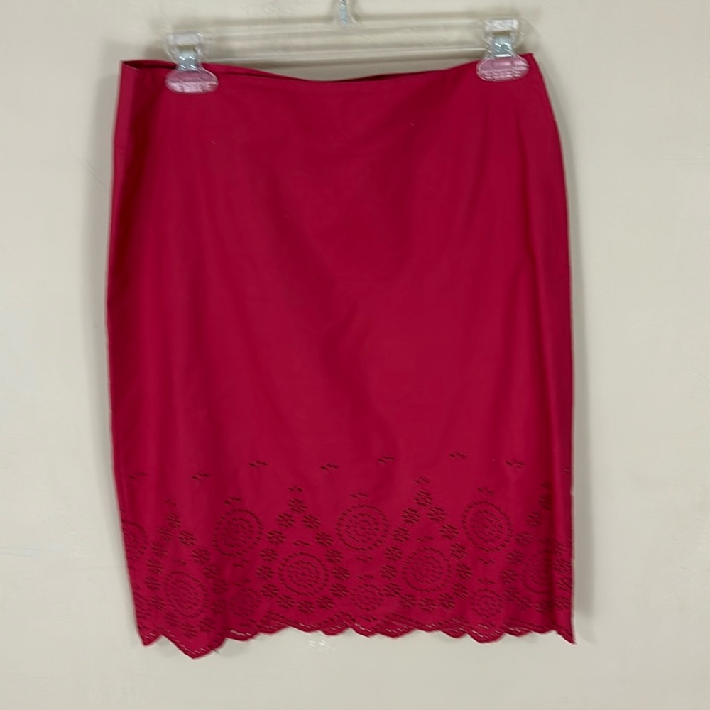 Izod Red Cotton Scalloped Eyelet Pencil Skirt Size 4